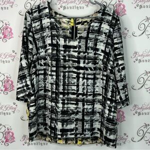 Rachel Roy blouse zip up back green abstract Stylish Black White Women's Top